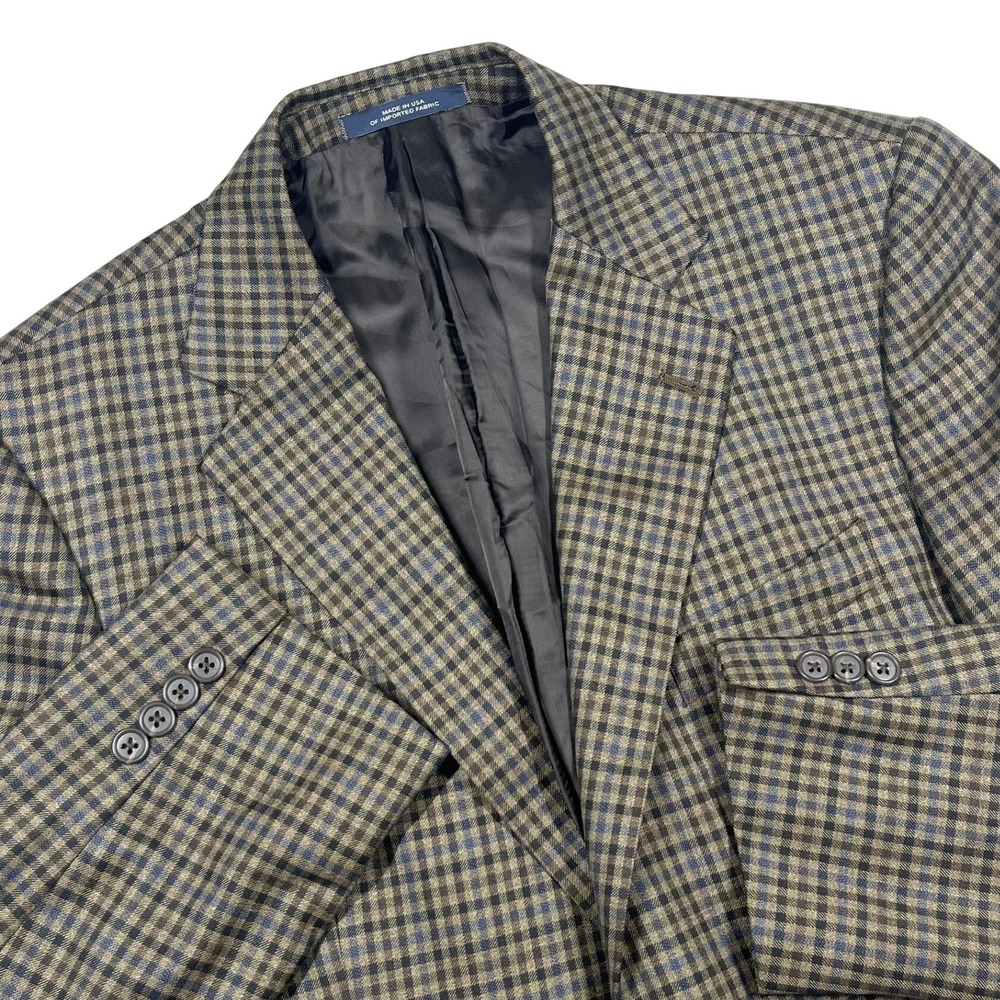 Joseph Abboud Wool Check Blazer Mens 40S Brown Blue Sport Coat Made in USA